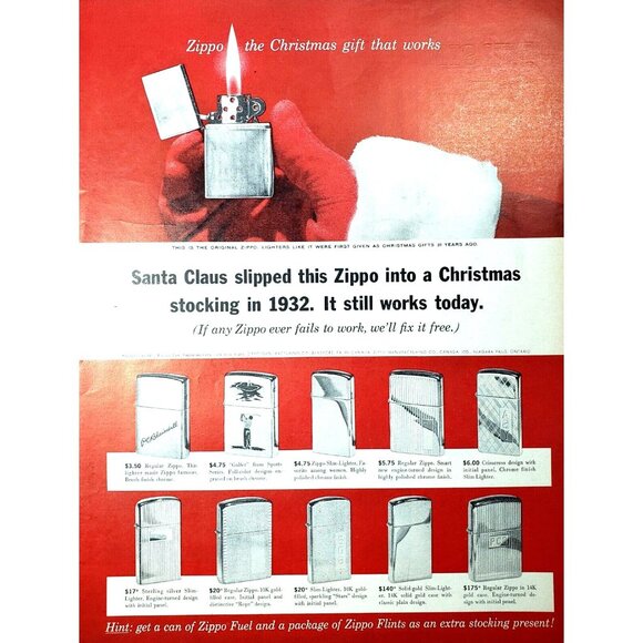 PRINT AD 1963 Zippo Lighters Christmas Gifts Santa Claus 10.5x13 - Picture 1 of 1